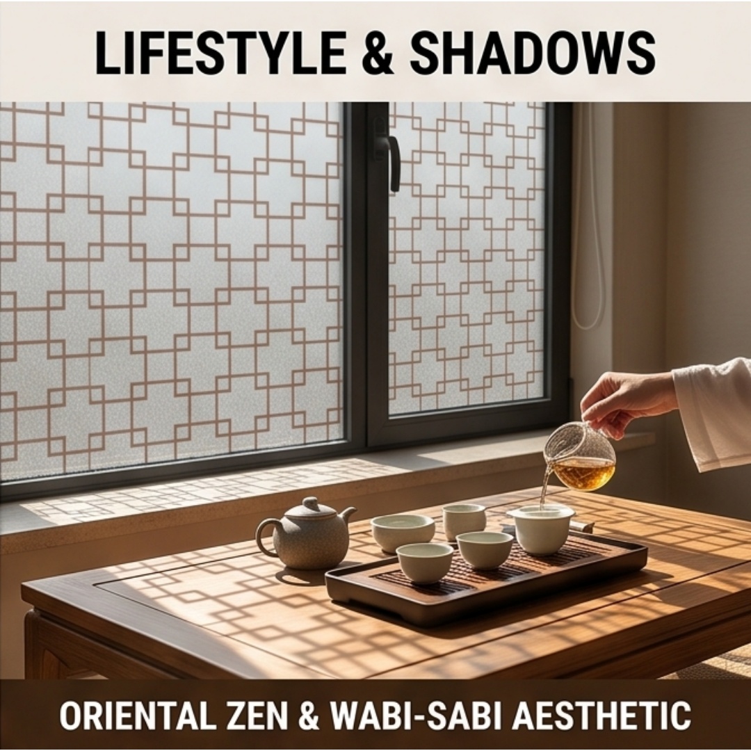 Window Insulation Film - Oriental Lattice Square Printed Frosted Window
